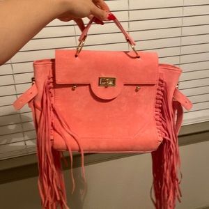 Pink satchel purse with fringes